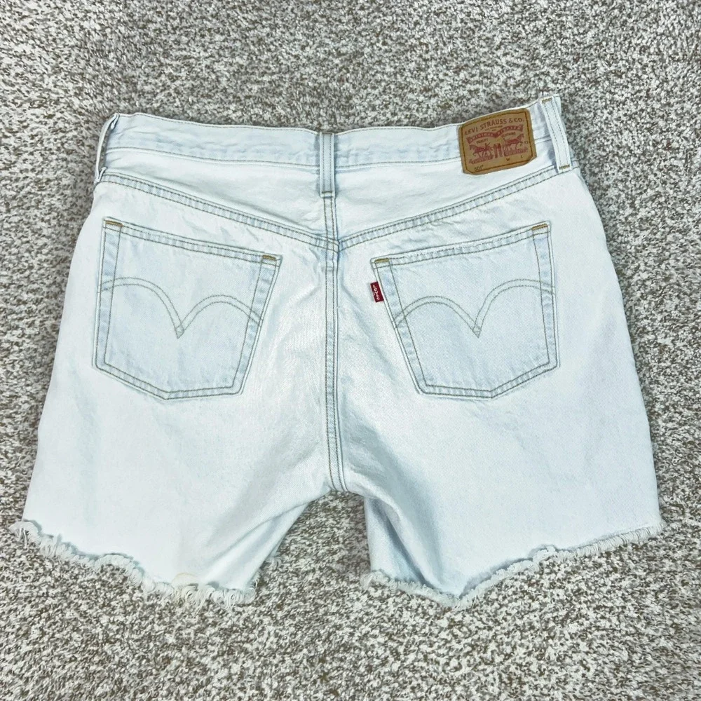 Levis 501 Shorts Womens 33 Blue‎ Denim High Rise Distressed Button Fly Cutoff